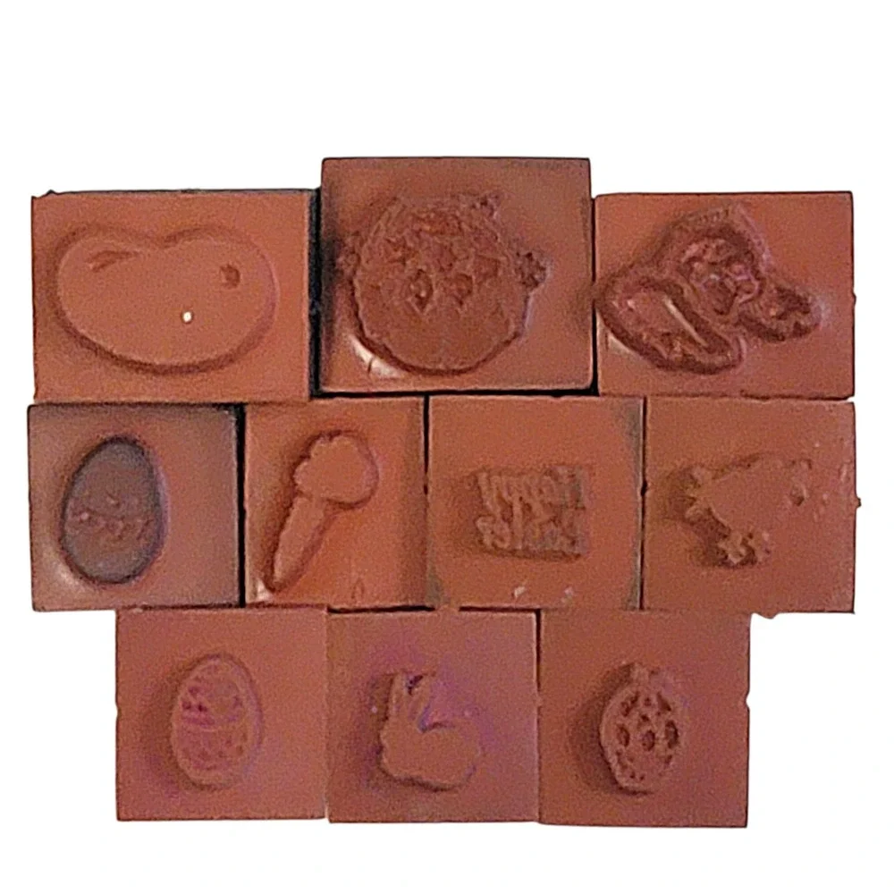 VTG‎ Easter Rubber Stamp Set 10 Pc Foam Bunny Egg Chick Carrot Basket Jelly Bean